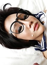 Horny 25 year old ladyboy in glasses sucks and gets fucked in the ass by white cock