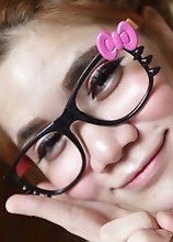 Petite Ladyboy in glasses sucks and fucks white travelers cock